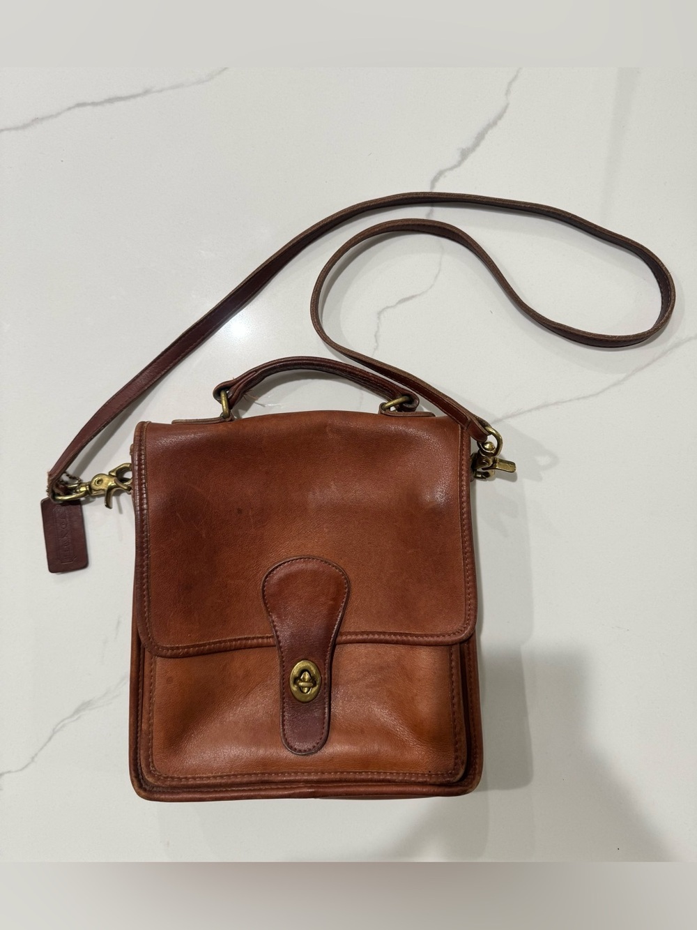 Vintage Coach Station Bag British Tan Leather USA